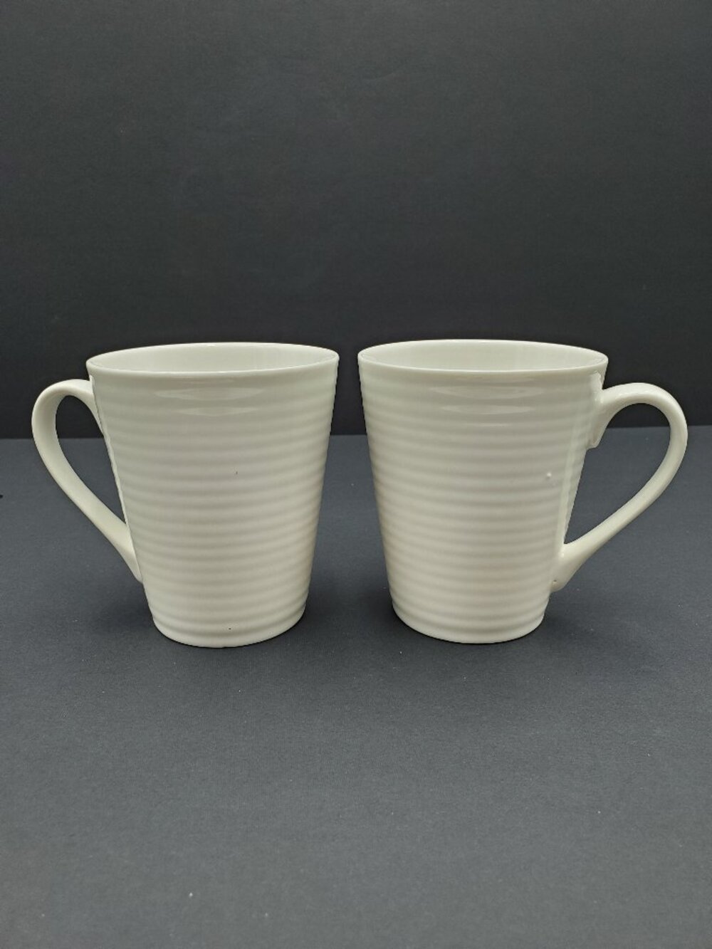 Food Network Ripple Mugs White Embossed Rings Stoneware Mugs
